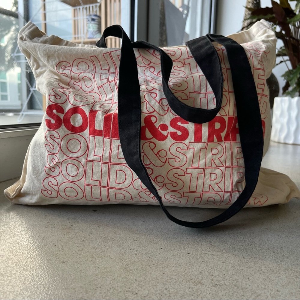 Solid & Striped Canvas Tote Bag Logo Spellout Red Summer Beach Vacation